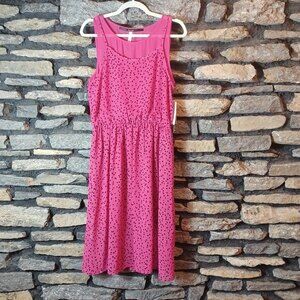 Kensie Pink Sleeveless Midi Dress with Black Dot Print